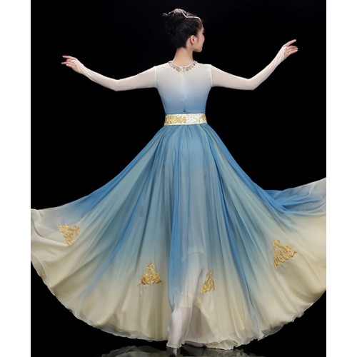 Chinese folk Classical dance costume gradient color fairy empress princess dresses female elegant Chinese style opening dance Xinjiang dance big swing skirt 